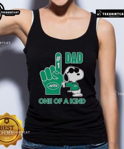 Happy Snoopy wearing a New York Jets tank top, perfect for DAD, showcasing a unique and fun design for sports fans.