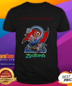 Happy Tampa Bay Buccaneers Zootopia 2 T-Shirt featuring vibrant graphics and team colors, perfect for fans and collectors.