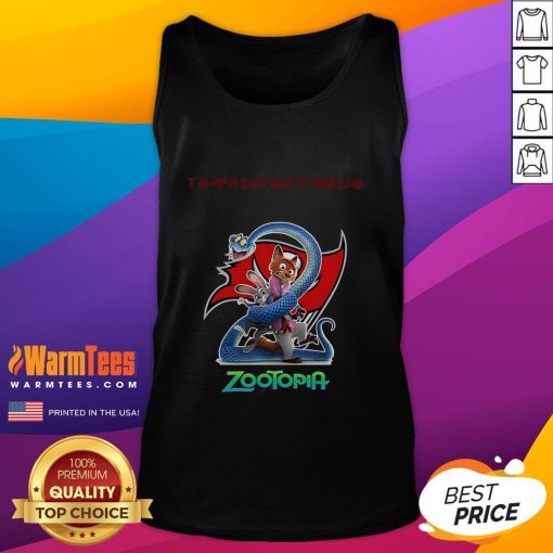 Happy Tampa Bay Buccaneers Zootopia 2 tank top featuring vibrant graphics and a playful design for fans.