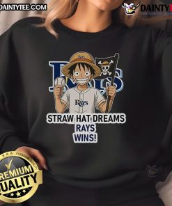Happy Tampa Bay Rays sweatshirt featuring Monkey D. Luffy and Straw Hat Dreams design, perfect for baseball fans.