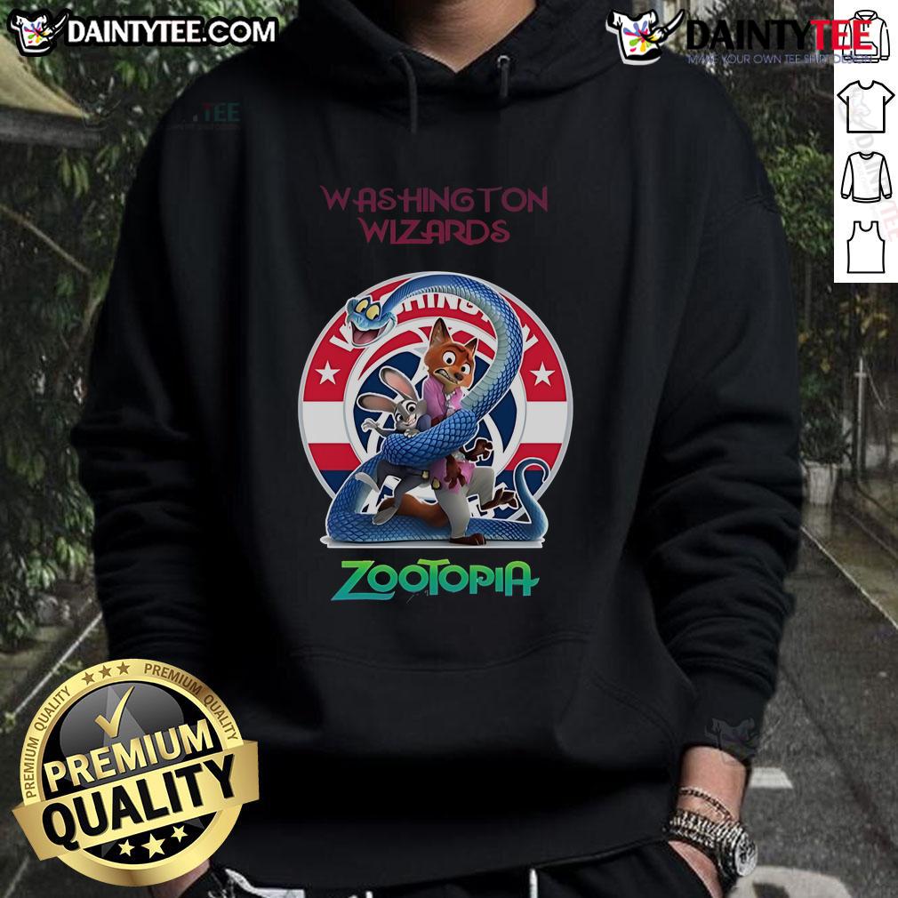 Happy Washington Wizards Zootopia 2 Hoodie Happy fan wearing a Washington Wizards Zootopia 2 hoodie, showcasing team spirit and vibrant design at a game.