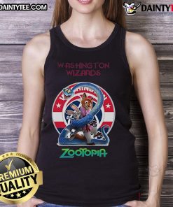 Alt Text: Happy Washington Wizards Zootopia 2 tank top featuring vibrant graphics and a comfortable fit, perfect for fans.