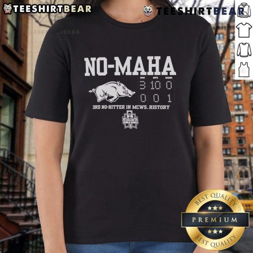 Hot Arkansas Razorbacks No Hama 3rd No Hitter in MCWS History Ladies Tee showcasing team spirit and baseball pride.