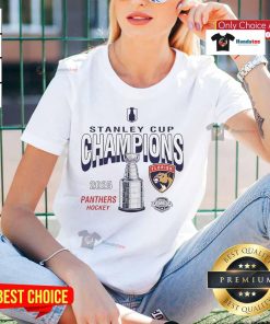 Hot Florida Panthers 2025 Stanley Cup Champions throwback ladies tee featuring vibrant team colors and logo design.