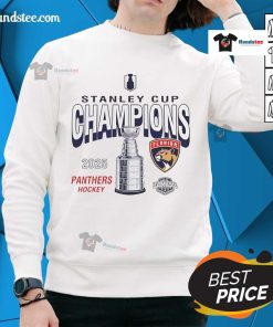 Hot Florida Panthers 2025 Stanley Cup Champions throwback sweatshirt featuring team logo and retro design.