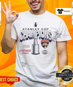 Alt Text: Hot Florida Panthers 2025 Stanley Cup Champions Throwback T-Shirt featuring team logo and vintage design.