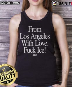 Stylish 'Hot From Los Angeles With Love' tank top featuring 'Fuck Ice' graphic, perfect for casual summer outfits.
