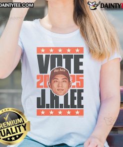 Hot Jung Ho Lee 2025 Vote Ladies Tee featuring a stylish design for supporters of Jung Ho Lees campaign.