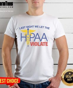 Alt Text: Hot Last Night We Let The HIPAA Violate T-Shirt, featuring bold text and a trendy design for HIPAA enthusiasts.