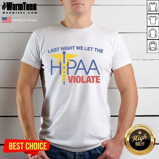 Alt Text: Hot Last Night We Let The HIPAA Violate T-Shirt, featuring bold text and a trendy design for HIPAA enthusiasts.