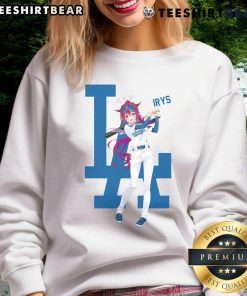 Hot Los Angeles Dodgers Hololive Night Irys sweatshirt featuring vibrant graphics and cozy design for fans.