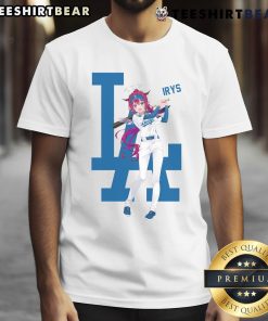 Hot Los Angeles Dodgers Hololive Night Irys T-Shirt featuring vibrant design and team logo, perfect for fans and collectors.