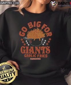 Alt Text: Hot MLB X Flavortown San Francisco Giants sweatshirt featuring garlic fries design for fans and food lovers.
