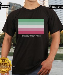 Hot Rainbow Trout Pride Flag T-Shirt featuring a colorful trout design celebrating LGBTQ+ pride and inclusivity.