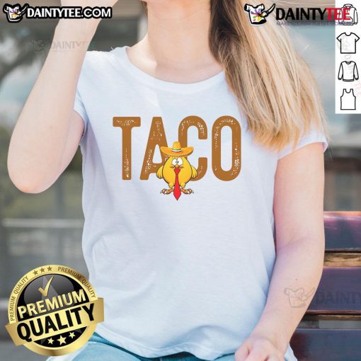 Funny Ladies Tee featuring 'Hot Taco Trump Always Chickens Out' design, perfect for humor and political satire enthusiasts.