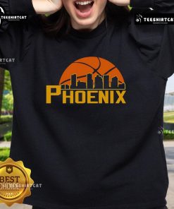 Alt Text: Premium Phoenix Suns cityscape skyline style 2025 sweatshirt featuring vibrant colors and iconic team design.