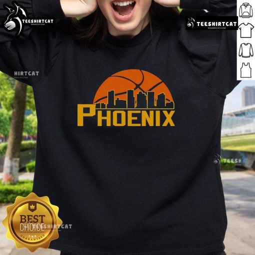Alt Text: Premium Phoenix Suns cityscape skyline style 2025 sweatshirt featuring vibrant colors and iconic team design.