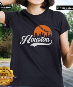 Premium Houston City Baseball Skyline Ladies Tee featuring a stylish design celebrating Houston's vibrant skyline.