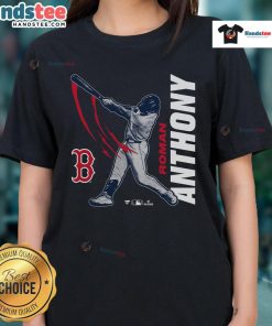Official Roman Anthony Boston Red Sox graphic player ladies tee showcasing team pride and style.