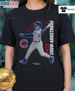 Official Pete Crow-Armstrong Chicago Cubs graphic player ladies tee featuring vibrant team colors and logo.
