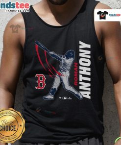 Official Roman Anthony Boston Red Sox graphic player tank top featuring vibrant team colors and logo for fans.