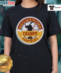 Alt Text: Official Panther Baseball 2025 Section Champions tee celebrating back-to-back Section 6A victories for ladies.