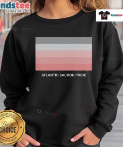 Colorful Nice Atlantic Salmon Pride sweatshirt featuring a vibrant salmon design, perfect for eco-conscious fashion.