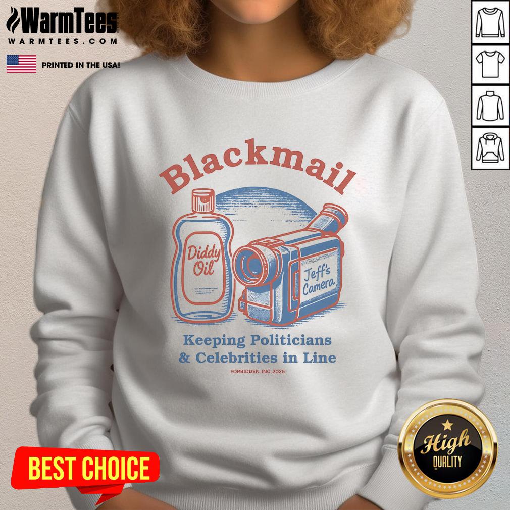 Nice Blackmail Keeping Politicians & Celebrities In Line Forbidden Inc 2025 Sweatshirt Nice Blackmail Keeping Politicians Celebrities In Line Forbidden Inc 2025 Sweatshirt featuring bold graphic design.