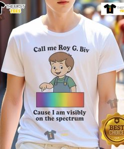 Nice Call Me Roy G. Biv t-shirt showcasing vibrant colors, celebrating visibility on the spectrum with a playful design.