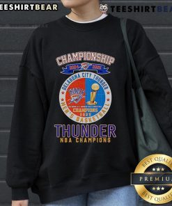 Alt Text: Oklahoma City Thunder NBA Champions sweatshirt for the 2024-2025 season, featuring team logo and vibrant design.