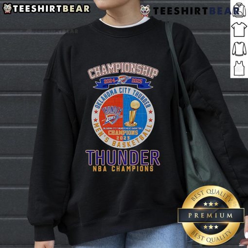 Alt Text: Oklahoma City Thunder NBA Champions sweatshirt for the 2024-2025 season, featuring team logo and vibrant design.