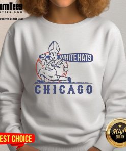 Stylish Nice Chicago White Hats sweatshirt displayed on a hanger against a vibrant urban backdrop.