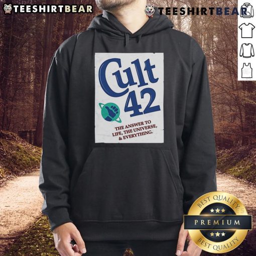 Nice Cult 42 The Answer To Life The Universe Everything Hoodie in black, featuring bold graphic design and comfortable fit.