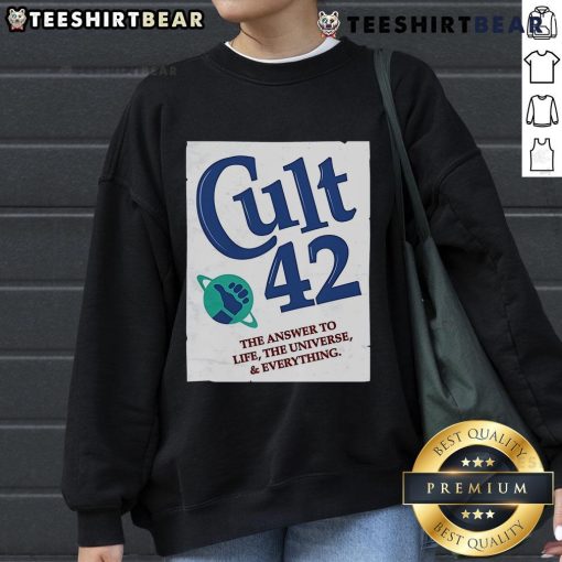 Nice Cult 42 sweatshirt featuring 'The Answer to Life, the Universe, and Everything' design in vibrant colors.