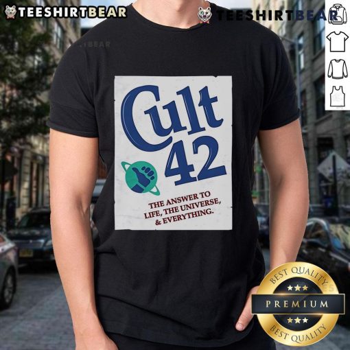 Nice Cult 42 The Answer To Life The Universe & Everything T-Shirt featuring a quirky design and vibrant colors.