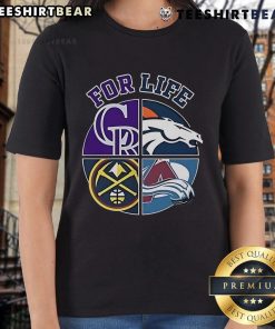 Denver Broncos, Rockies, Nuggets, and Avalanche sports team logo on a ladies tee shirt - perfect for fans.