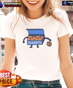 Cartoon Denver Nuggets logo on a ladies tee, showcasing the best Denver logo all time for basketball fans.