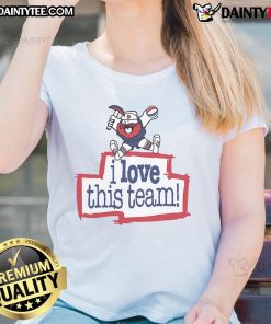 Denver Nuggets Hardwood Classics ladies tee featuring 'I Love This Team' design, perfect for fans and casual wear.