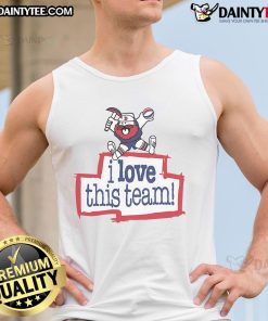 Alt Text: Denver Nuggets Hardwood Classics 'I Love This Team' tank top, featuring vibrant colors and team logo, perfect for fans.