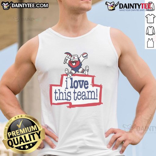 Alt Text: Denver Nuggets Hardwood Classics 'I Love This Team' tank top, featuring vibrant colors and team logo, perfect for fans.