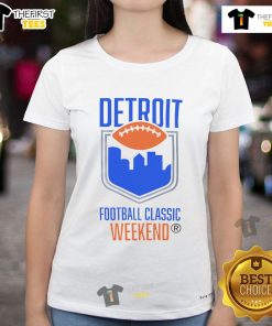Ladies tee featuring 'Nice Detroit Football Classic Weekend' design, perfect for game day and casual wear.