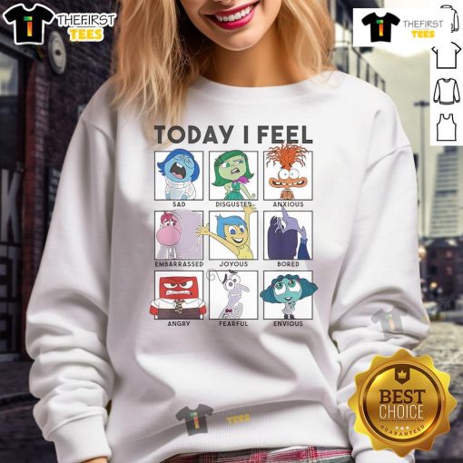 Nice Disney Pixar Inside Out 2 sweatshirt featuring 'Today I Feel' design, perfect for fans of the animated movie.