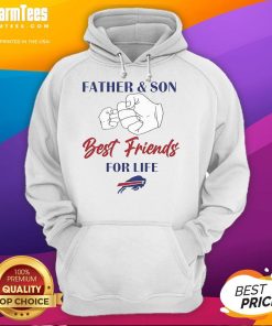 Father and son wearing Buffalo Bills logo hoodies, showcasing their bond as best friends for life.