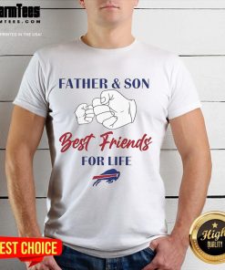 Father and son wearing Buffalo Bills logo t-shirts, showcasing their bond as best friends for life.