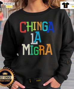 Nice FDT Chinga LA Migra Abolish ICE sweatshirt in black, featuring bold text design promoting immigration rights.