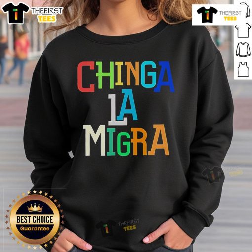 Nice FDT Chinga LA Migra Abolish ICE sweatshirt in black, featuring bold text design promoting immigration rights.