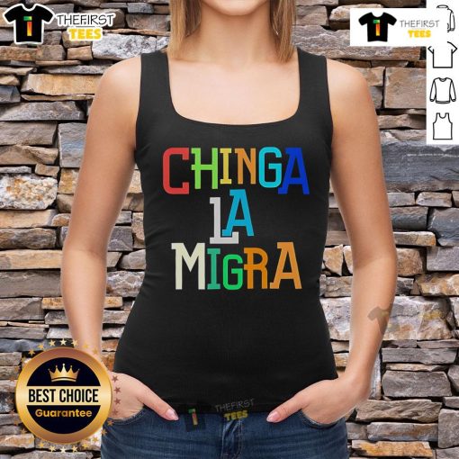 Chinga LA Migra tank top design advocating to abolish ICE, featuring bold graphics and a stylish fit for activism.