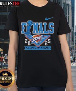 2025 Oklahoma City Thunder ladies tee featuring vibrant team colors and logo, perfect for female fans of the NBA.