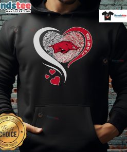 Arkansas Razorbacks hoodie featuring a unique fingerprint heart design, showcasing school spirit and DNA connection.