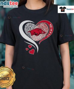 Nice Fingerprint Heart It's In My DNA Arkansas Razorbacks Ladies Tee showcasing team spirit and unique design.